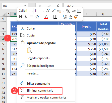 Eliminar Comentario en Excel