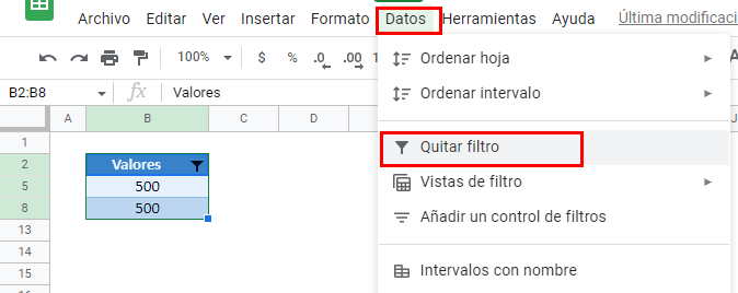 Eliminar Completamente el Filtro en Google Sheets