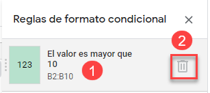 Eliminar el Formato Condicional en Google Sheets Papelera