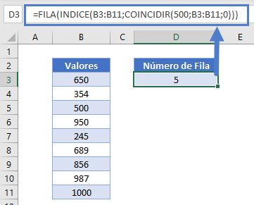 Encontrar Número de Fila en Columna en Excel