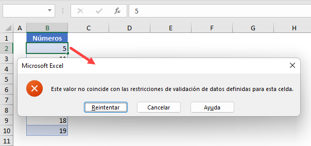 Error de Validación Número No Válido