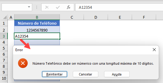 Error de Validación de Número de Teléfono