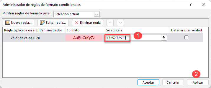 Extender Rango de Regla de Formato Condicional en Excel