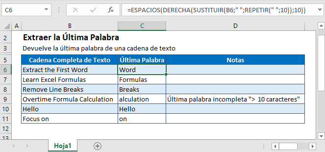 Extraer Última Palabra en Excel