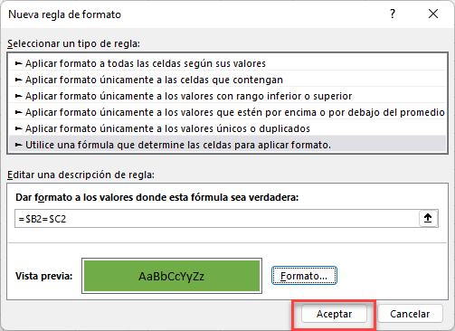 Finalizar Formato Condicional de Celdas