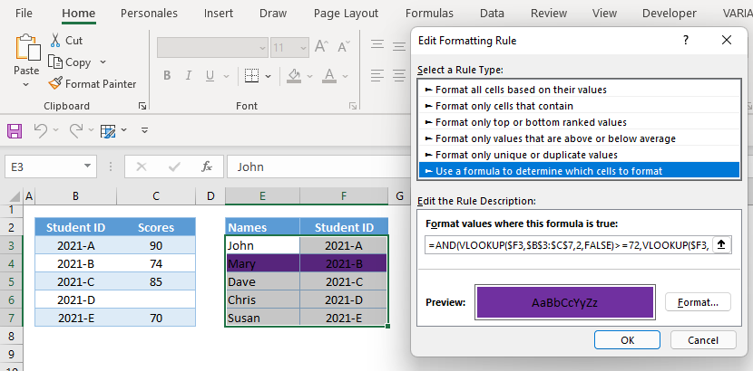 Format if vlookup is within range of values