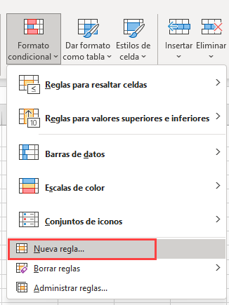 Formato Condicional Nueva Regla en Excel