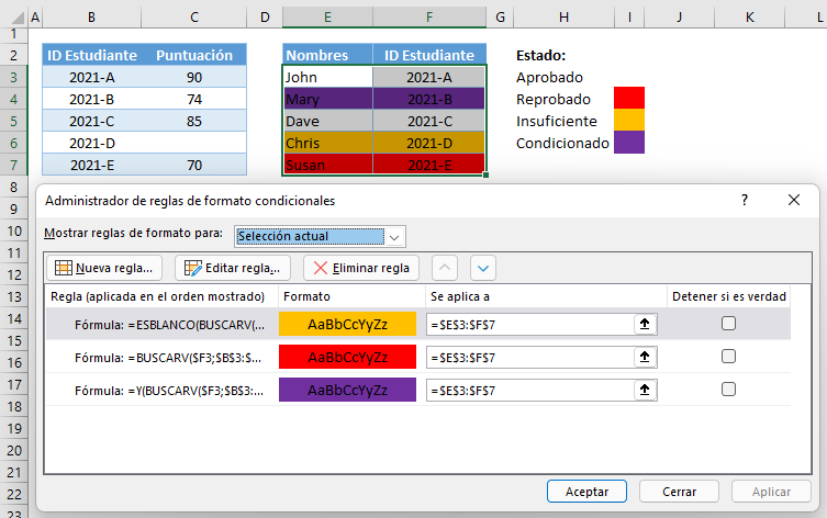 Formato condicional múltiples condiciones buscarv