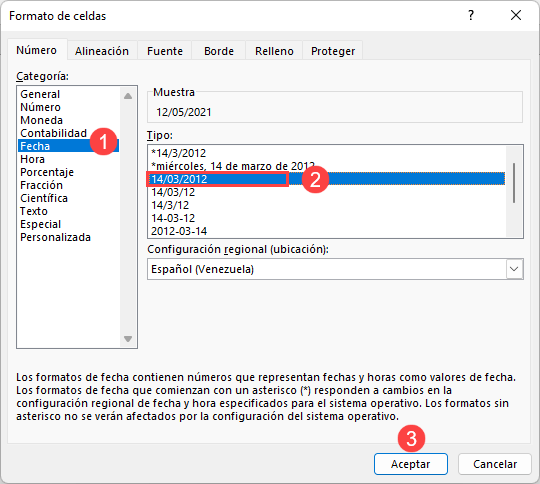 Formato de Celdas Fecha Personalizada en Excel