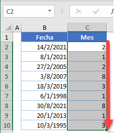 Formula Copiada con Método de Arrastre en Excel