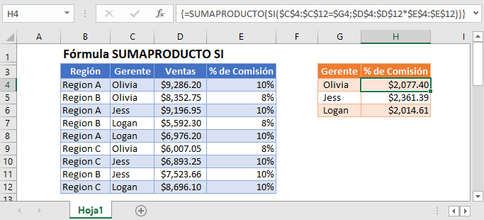 Fórmula sumaproducto si