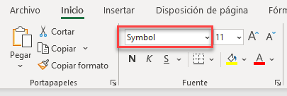 Fuente Symbol en Excel