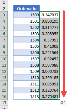 Función Aleatorio Copiada en Excel