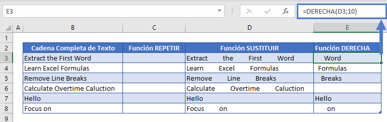 Función Derecha en Excel