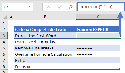Función Repetir en Excel
