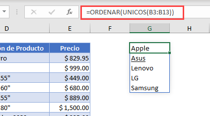 Funciones Ordenar y Unicos Combinadas en Excel