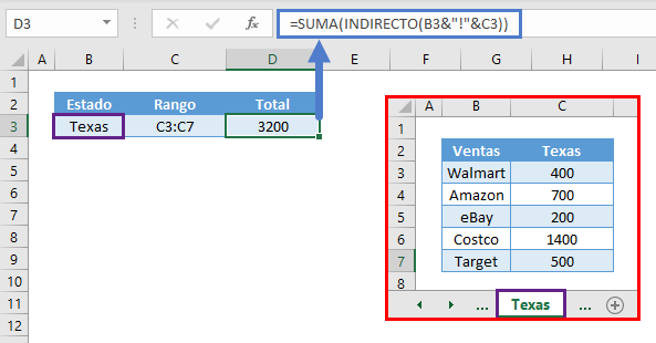 Suma Indirecto Otras Hojas Ejemplo en Excel