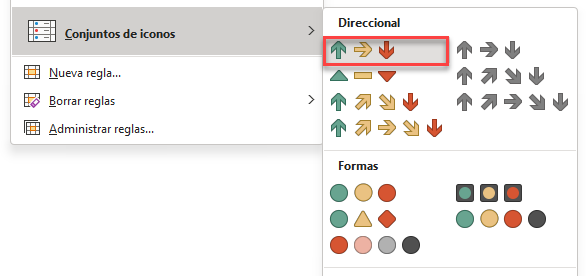 Iconos Direccional en Excel