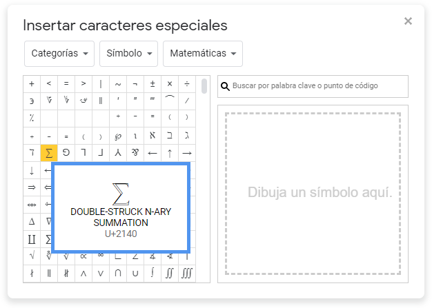 Insertar Caracter de Sumatoria en Google Docs