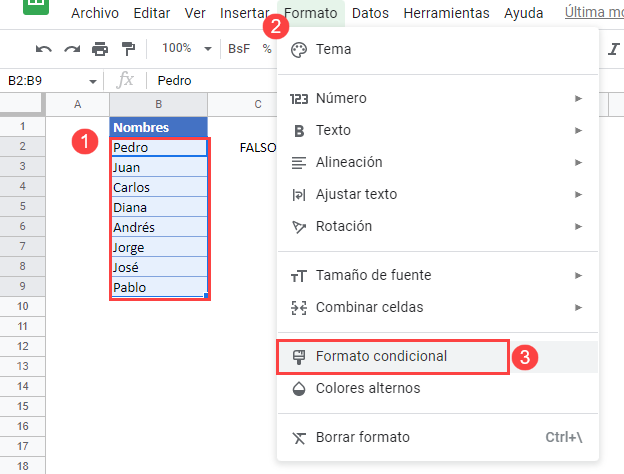 Insertar Formato Condicional en Google Sheets