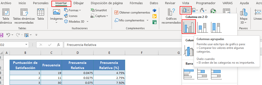 Insertar Gráfico de Columnas Agrupadas en Excel