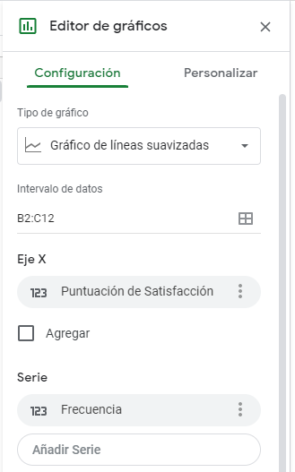 Insertar Gráfico de Frecuencia Acumulada Líneas Suavizadas en Google Sheets