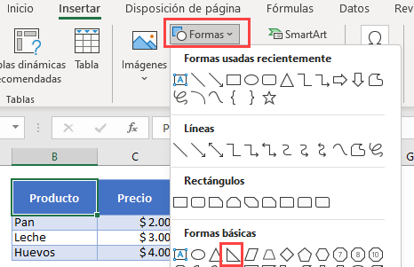 Insertar una Forma en Excel