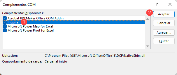 Instalar Complemento Inquire en Excel