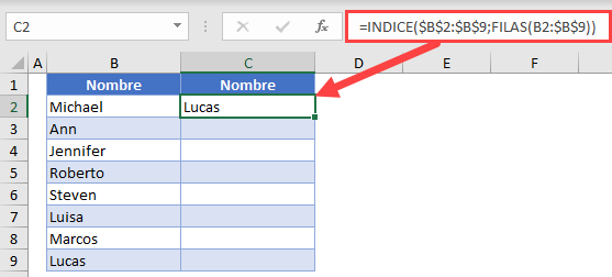 Invertir Orden de Datos con Funciones Indice y Filas en Excel