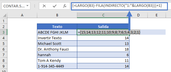 Invertir Texto Array Dinámico Paso2 en Excel