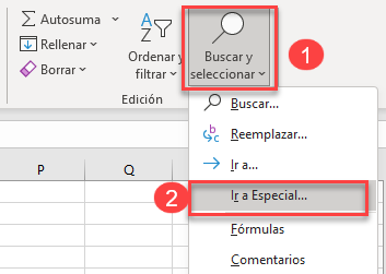 Ir a Especial en Excel