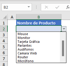 Lista Desplegable Productos Añadidos en Excel