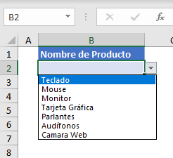 Lista Desplegable Productos en Excel