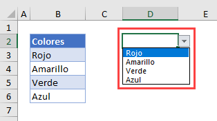 Lista Desplegable con Datos de Colores