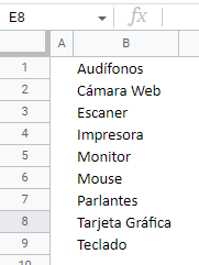 Lista de Productos Ordenada en Google Sheets