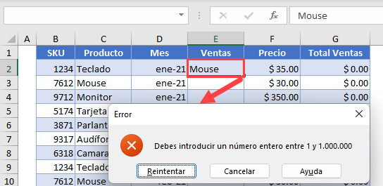 Mensaje de Error Validación de Datos en Excel