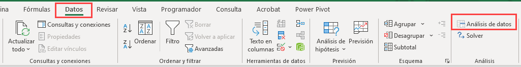 Menú Análisis de Datos en Excel