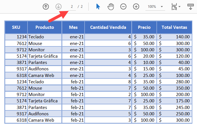 Menú Exportar Resultado en Excel