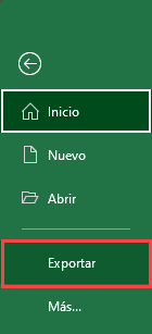 Menú Exportar en Excel