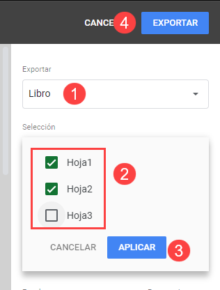 Menú Exportar en Google Sheets