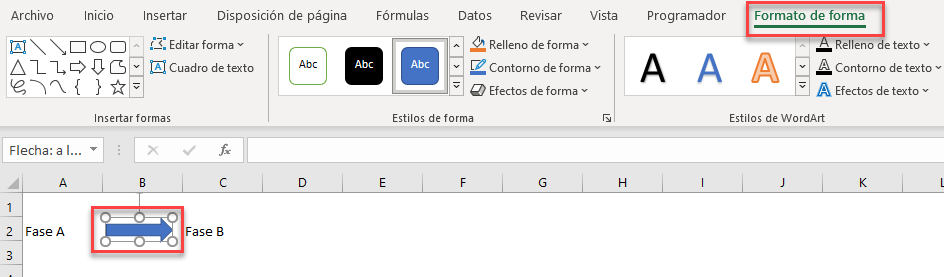 Menú Formato de Forma en Excel