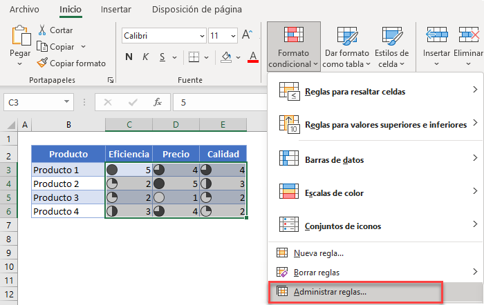 Modificar Tabla de Conjunto de Iconos en Excel