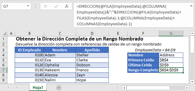 Obtener Direccion Completa de Rango con Nombre en Excel