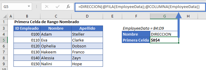 Obtener Dirección Primera Celda Rango con Nombre en Excel