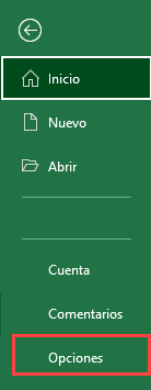 Opciones en Excel