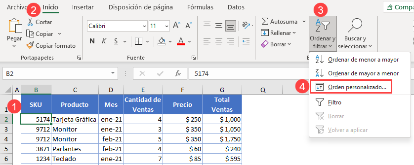 Orden Personalizado en Excel