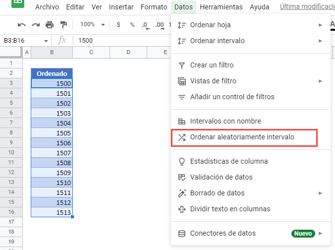 Ordenar Aleatoriamente en Google Sheets