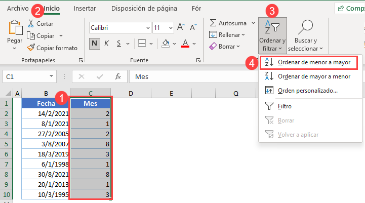 Ordenar Columna en Excel