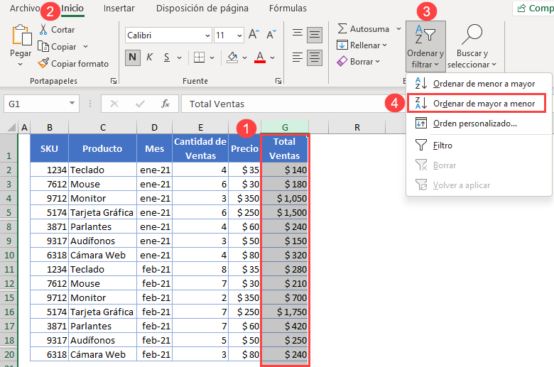 Ordenar-De-Mayor-a-Menor-en-Excel - Automate Excel