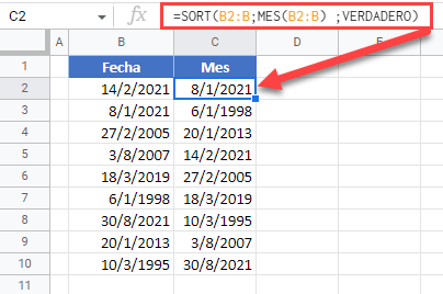 Ordenar Fecha por Mes en Google Sheets